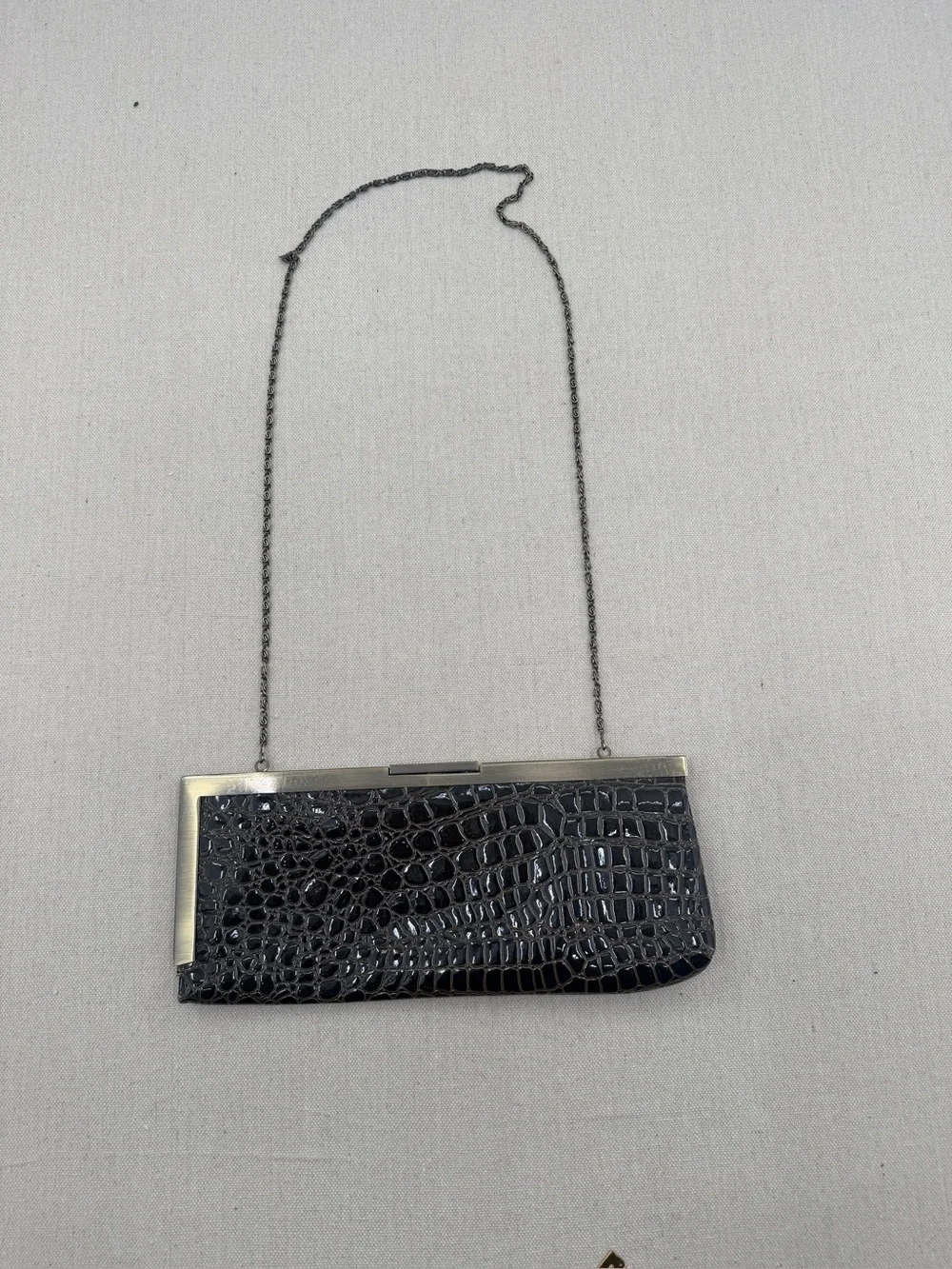 Jessica McClintock Brown Croc-Embossed Chain-Handle Evening Clutch